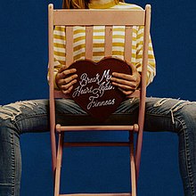A person is seen sitting down on a chair, holding a heart with the words "Break My Heart Again"