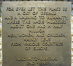 The English language memorial plaque at Birkenau