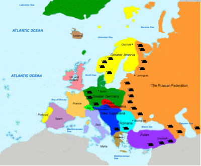 A map of current New Europe (the countries in italic have yet to be invaded).