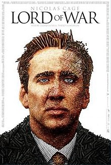 The face of Nicolas Cage made from a collage of ammunition