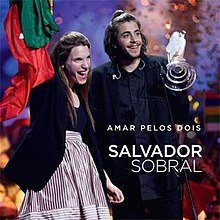 Sobral and his sister (writer of the winning song) on the Eurovision stage