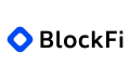 BlockFi's logo, a wordmark with a rotated blue square icon