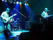 Dzeltenie Pastnieki live in 2006. From left: Viesturs Slava, Ilgvars Rišķis, Ingus Baušķenieks.