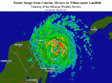 Radar image of a tropical cyclone over Quintana Roo