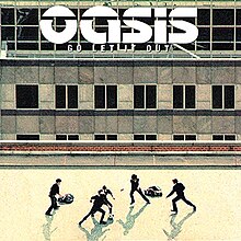 The single cover depicts five men playing football on a rooftop. The band name is written in large text and the title of the song is written in small lettering, in uppercase.