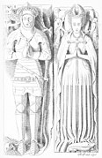 Drawing from 1890 of effigies in Church of St Dubricius, Porlock, of John Harington, 4th Baron Harington (d.1418) and his wife Elizabeth Courtenay (d.1471), daughter of Edward de Courtenay, 3rd Earl of Devon (d.1419)