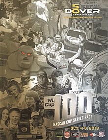 The 2019 Drydene 400 program cover, celebrating 100 NASCAR Cup Series races at the track.