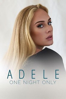 A blonde woman with green eyes. Below her is the blue text "Adele One Night Only"