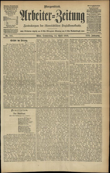 An old newspaper written in German Fraktur script. The date printed on the newspaper is 14 April 1910.