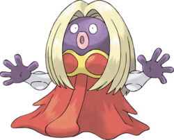 Official artwork of Jynx as it appears in the series. It is a humanoid, female-resembling Pokémon.