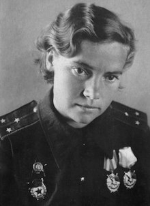 Portrait photograph of Antonina Zubkova in uniform wearing two orders of the Red Banner and the Order of the Red star