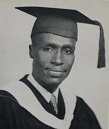 Mugo Gatheru in graduation cap and gown, late 1950s