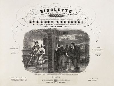 Vocal score cover of Rigoletto, by Roberto Focosi and Francesco Corbetta (restored by Adam Cuerden)