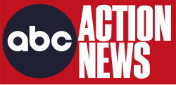 A red box with the dark gray circular ABC logo on the left and the words Action News in white, all uppercase, in a compressed sans serif