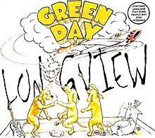 The cover depicts three dogs smoking what could be marijuana. One of them is seen throwing something. The Green Day logo with the plane and smoke, can be seen above.