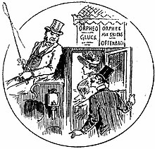 cartoon of smart man and woman getting into a horse-drawn cab and addressing the driver