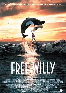 An orca jumps over a jetty with a young boy giving out its signal to the orca. The film's tagline reads "A Friendship you could never imagine".