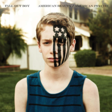 An image of a teen standing near a house, with black stars and stripes painted on one side of his face. We see the band's name and the album title written above in black.