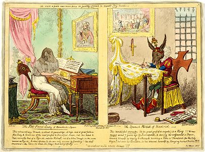 The Pig Faced Lady of Manchester Square and the Spanish Mule of Madrid, at Pig-faced women, by George Cruikshank