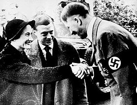 Contemporary photograph of Hitler kissing the Duchess's hand