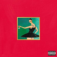 Identical to the normal cover but the painting is replaced with one depicting a ballerina holding a wine glass with red liquid inside. A parental advisory sticker has also been added to the bottom right corner.