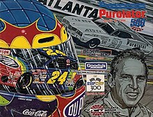 The 1996 Primestar 500 program cover, featuring Jeff Gordon and David Pearson. Artwork by NASCAR artist Sam Bass.