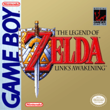 A sword stands over a shield, and goes through the letter "Z" in the title The Legend of Zelda: Link's Awakening.