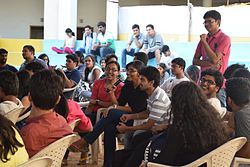 Students interacting during the food fest.