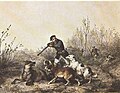 A 19th-century painting depicting the conclusion of a wolf hunt