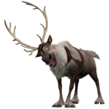 A fictional smiling reindeer from the Frozen franchise