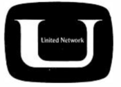 A black square shaped like a television set, with a large stylized white U in the middle of the square. In between the large U, in small white type, are the words "United Network".