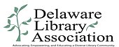 a little seed sprouting from the ground with the words Delaware Library Association under it and the motto beneath that