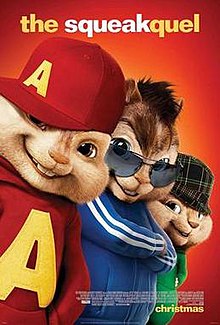 The three titular chipmunks are posing, with the top of the poster reading "the squeakquel" while the billing block and "christmas" release window sit at the bottom