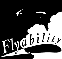 Flyability logo, a graphic black and white image of a paraglider and hang glider with the word Flyability in front