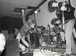 Green River live in 1984. From left to right: Stone Gossard, Mark Arm, Alex Vincent and Steve Turner.