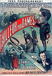 Colourful theatre poster advertising "Tailleur pour dames"
