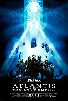 The expedition crew stand together as a mysterious woman is floating in the background, surrounded by stone effigies and emitting white beams of light from a crystal necklace.