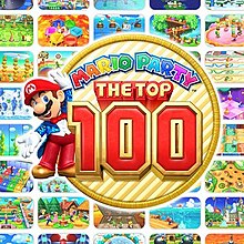 International promotional artwork, depicting Mario posing next to the game's logo and in front of a gallery of minigames