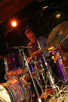 Duncan Arsenault drumming with The Curtain Society, October 2006