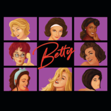 A nine-square grid featuring a different woman in each except the center square, which includes the word "Betty" in red text