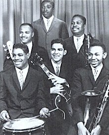 Funk Brothers in early 1960s. Left to right: Benny Benjamin, James Jamerson, Joe Hunter, Larry Veeder, Hank Cosby, Mike Terry