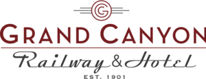 Logo for the Grand Canyon Railway with the copyrighted G and the words "Grand Canyon Railway & Hotel Est. 1901"