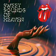 A cartoon hand with an upturned palm rising out of water, with the Rolling Stones' tongue and lips logo in the corner above it