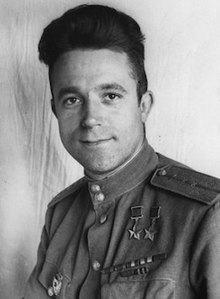 black-and-white portrait photograph of Popkov from 1945