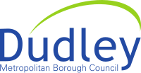 The word Dudley in blue text with a green arc over the top of the word.
