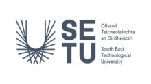 The logo of South East Technological University consisting of a large U drawn where the arc is drawn by construction lines accompanied by the name the name of the university in both English and Irish