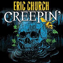 The cover consists of a blue skull with leaves in the water, with a yellow skull-faced bug beside it. Both the artist's name and song title appear above the skull, colored in yellow and white respectively.