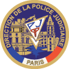 Ancien logotype de la DRPJ Paris jusqu'en 2017. En arrière plan le 36, quai des Orfèvres.