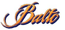 Logo en écriture manuscrite de Balto en orange sur fond blanc.