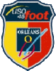 Logo en forme d'écu avec la moitié gauche jaune, l'autre côté rouge et le sommet bleu foncé.